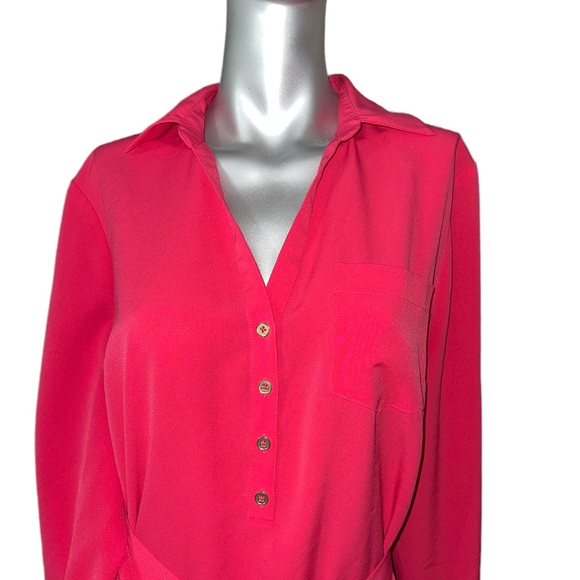 EUC NEW YORK & COMPANY HOT PINK COLLARED LONG SLEEVE OR 3/4 SLEEVE. LARGE. - Picture 2 of 5
